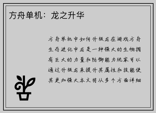 方舟单机：龙之升华